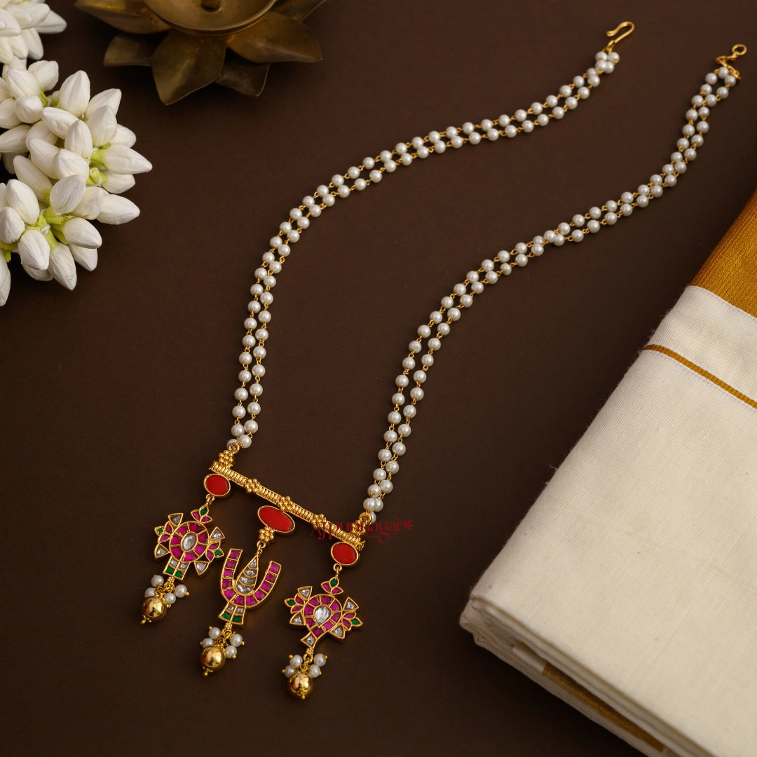 Namam Sangu Chakram Kundan Jadau Pendant Pearl Chain