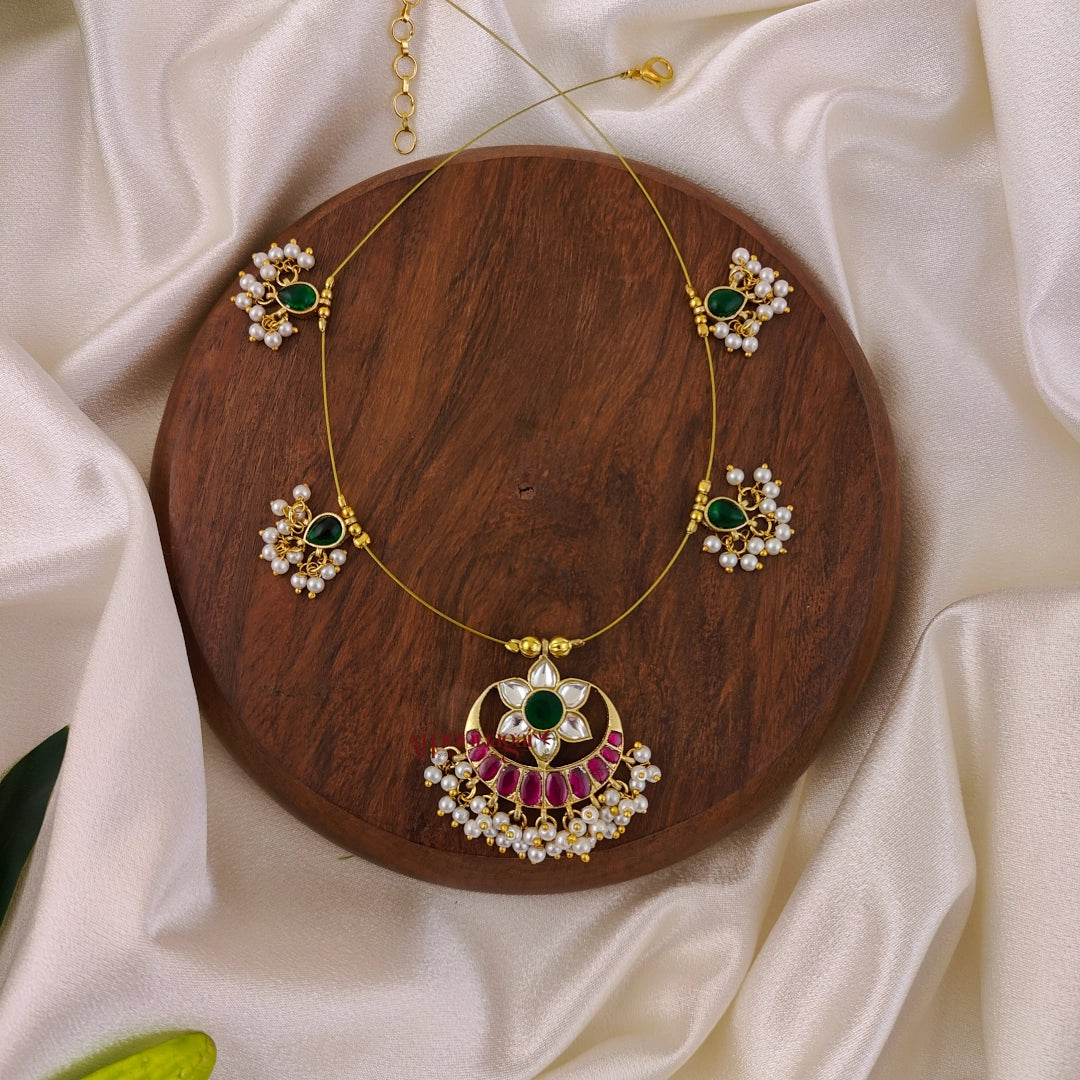Star With Moon Shaped Kundan Jadau Invisible Necklace