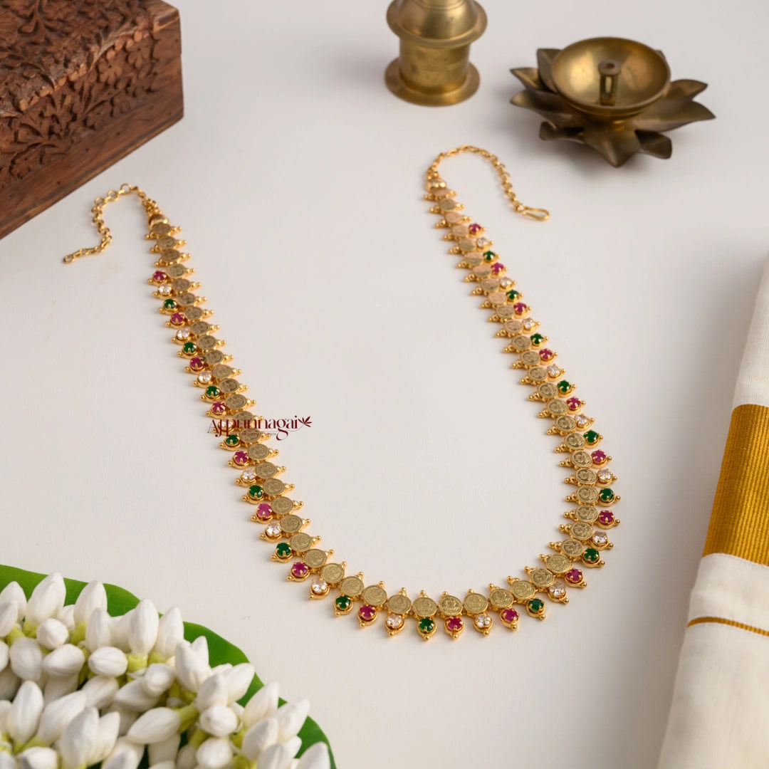 Lakshmi Coin Gold Finish Haram - Multi