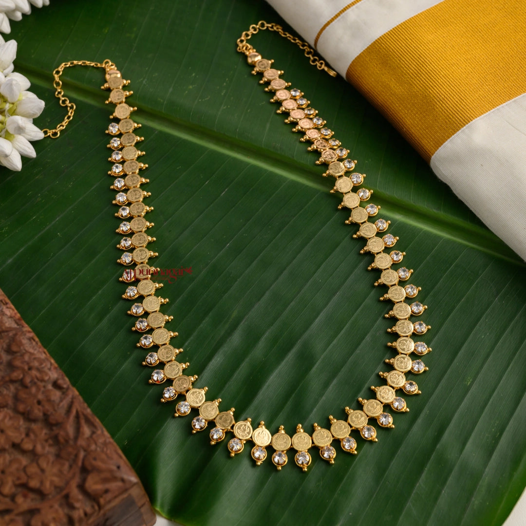 Lakshmi Coin Gold Finish Haram - White