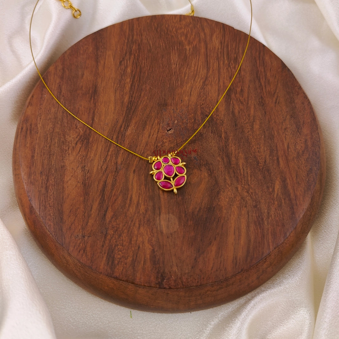 Floral Kundan Jadau Invisible Necklace - Ruby