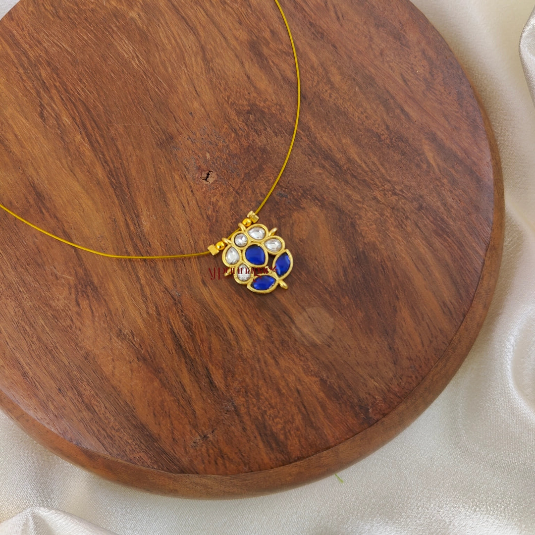 Floral Kundan Jadau Invisible Necklace - White With Blue