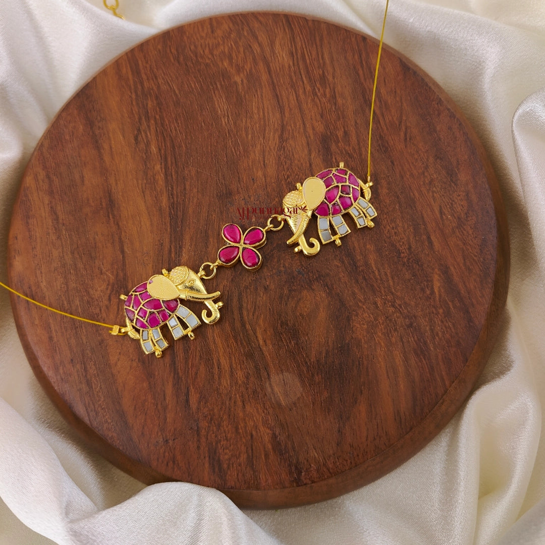 Unique Elephant Kundan Jadau Invisible Necklace - Ruby