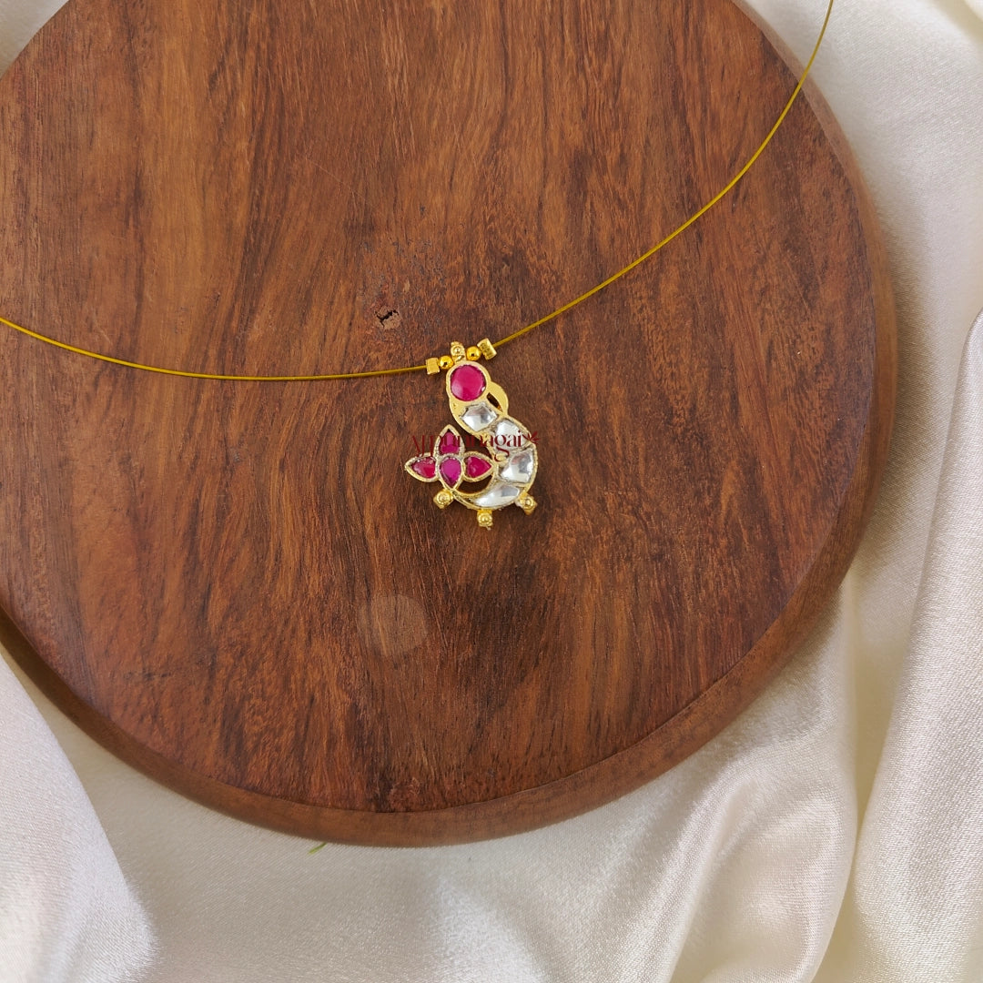 Bird Kundan Jadau Invisible Necklace, Right - Ruby With White