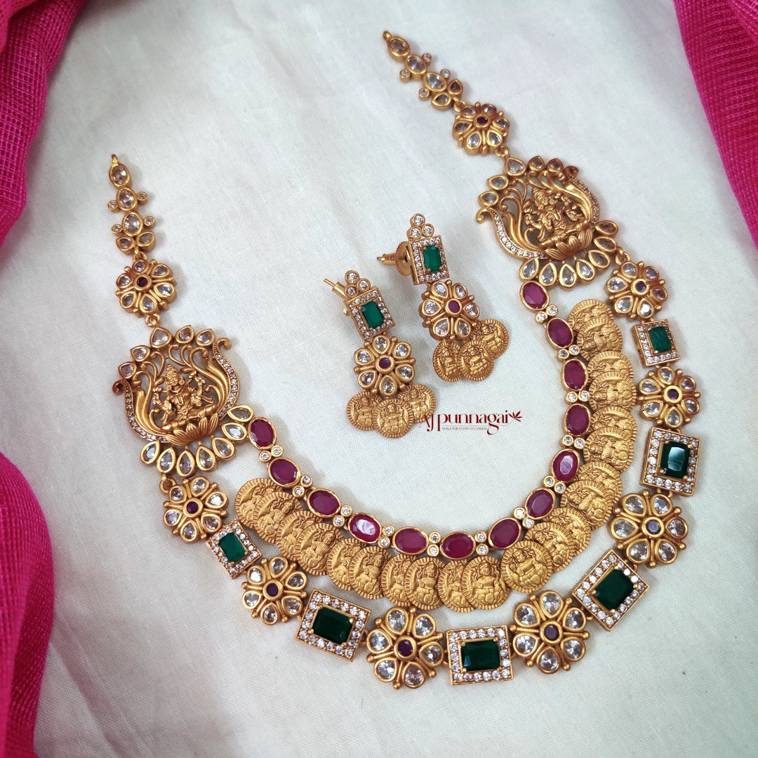 Double Layered Coin Lakshmi Necklace with AD stones