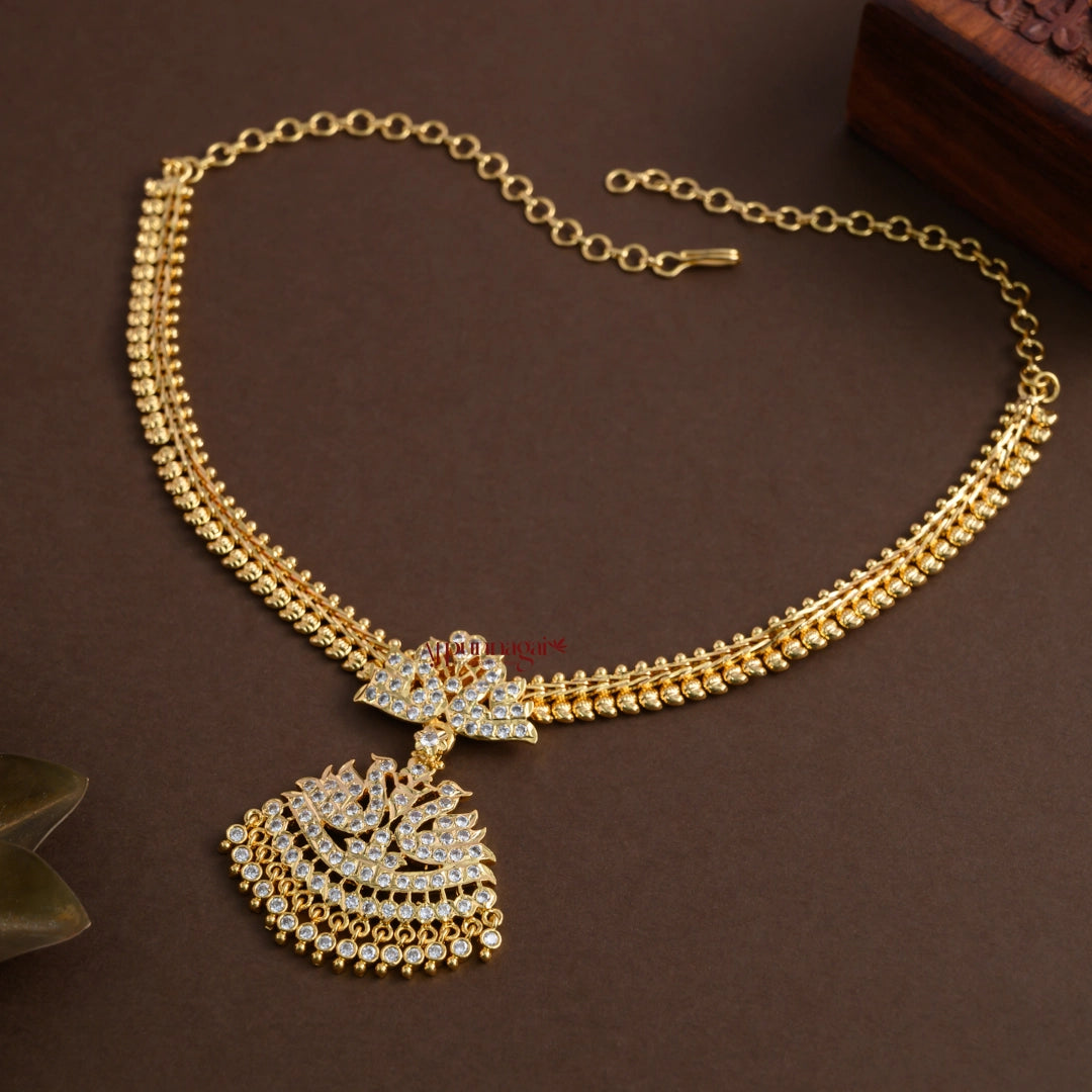 Gold Finish Peacock Impon Attigai - Full White