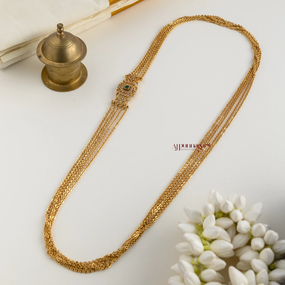 Traditional Look AD Mogappu Chain - Green