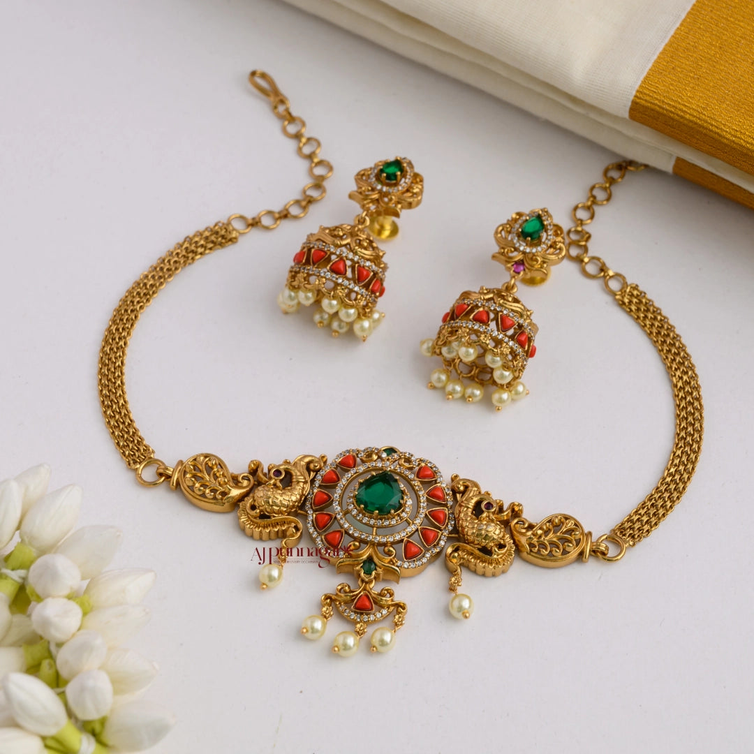 Peacock AD With Coral Choker