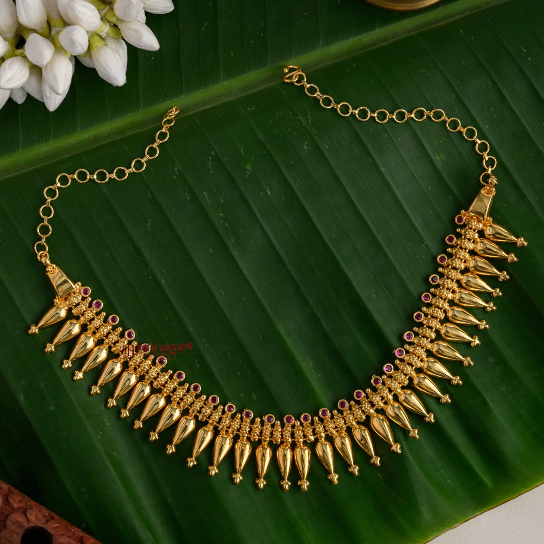 Gold Finish Floral Mulla Mottu Necklace