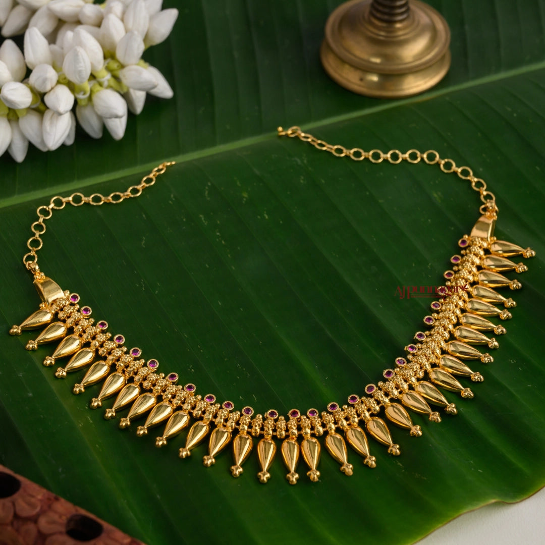 Gold Finish Floral Mulla Mottu Necklace