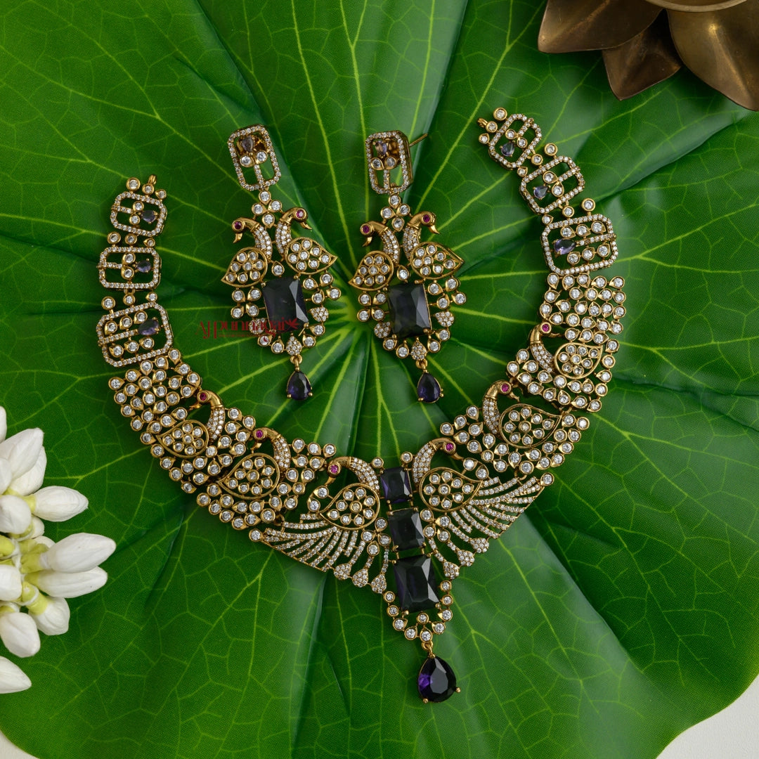 Sparkling AD Peacock Necklace - Blue