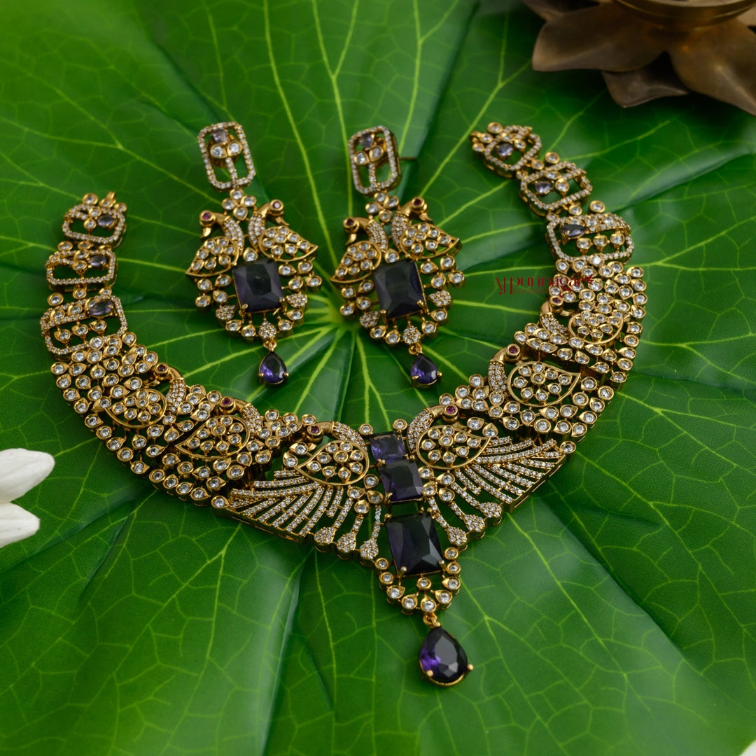 Sparkling AD Peacock Necklace - Blue