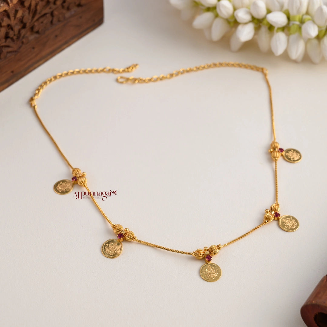 Sleek Gold Finish Lakshmi Coin Necklace