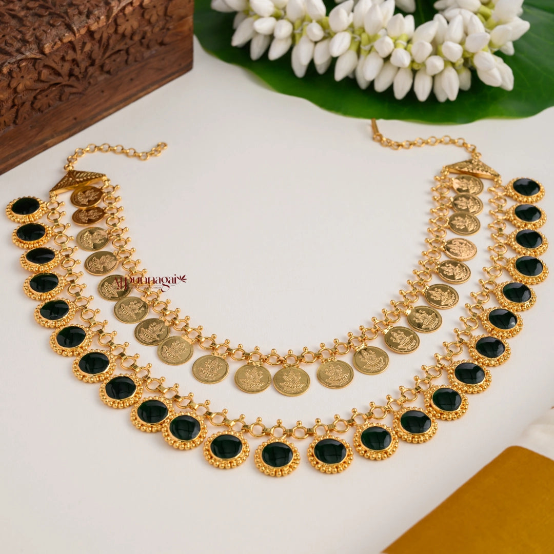 Double Layered Lakshmi Coin With Palakka Necklace