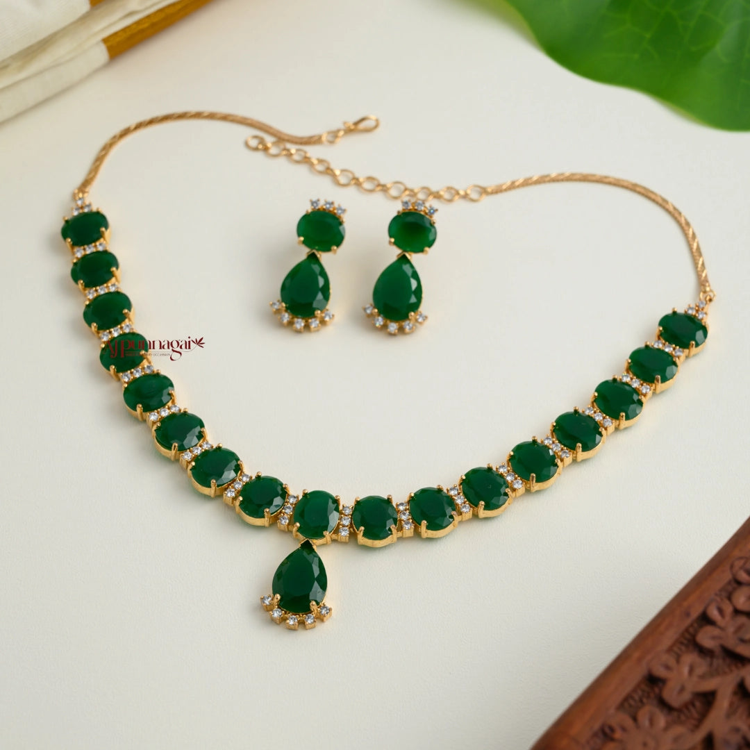 Sparkling AD Necklace - Green