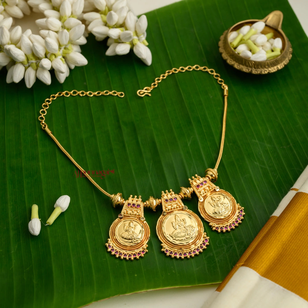 Dazzling Gold Finish Lakshmi Necklace