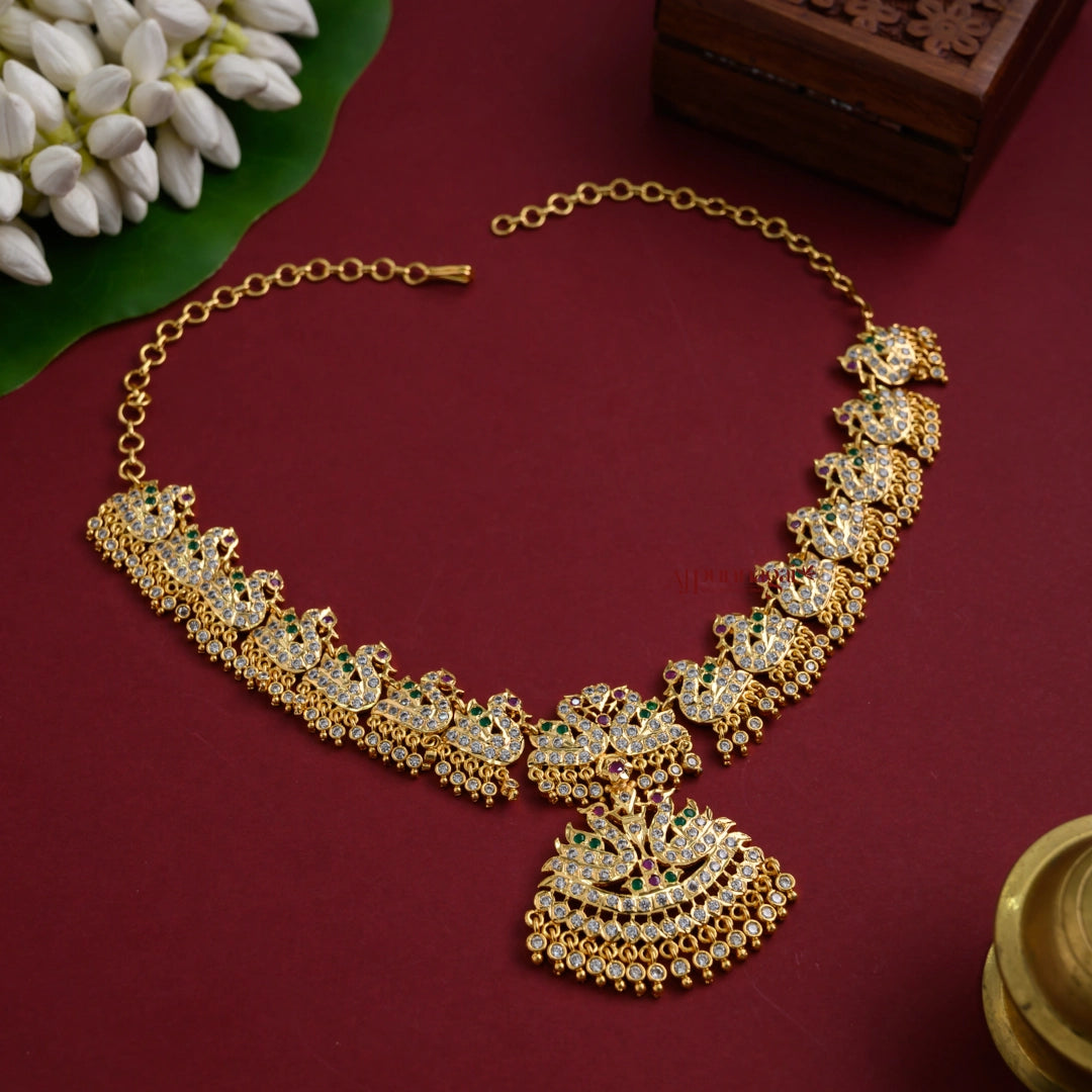 Dazzling AD Peacock Impon Necklace - Multi
