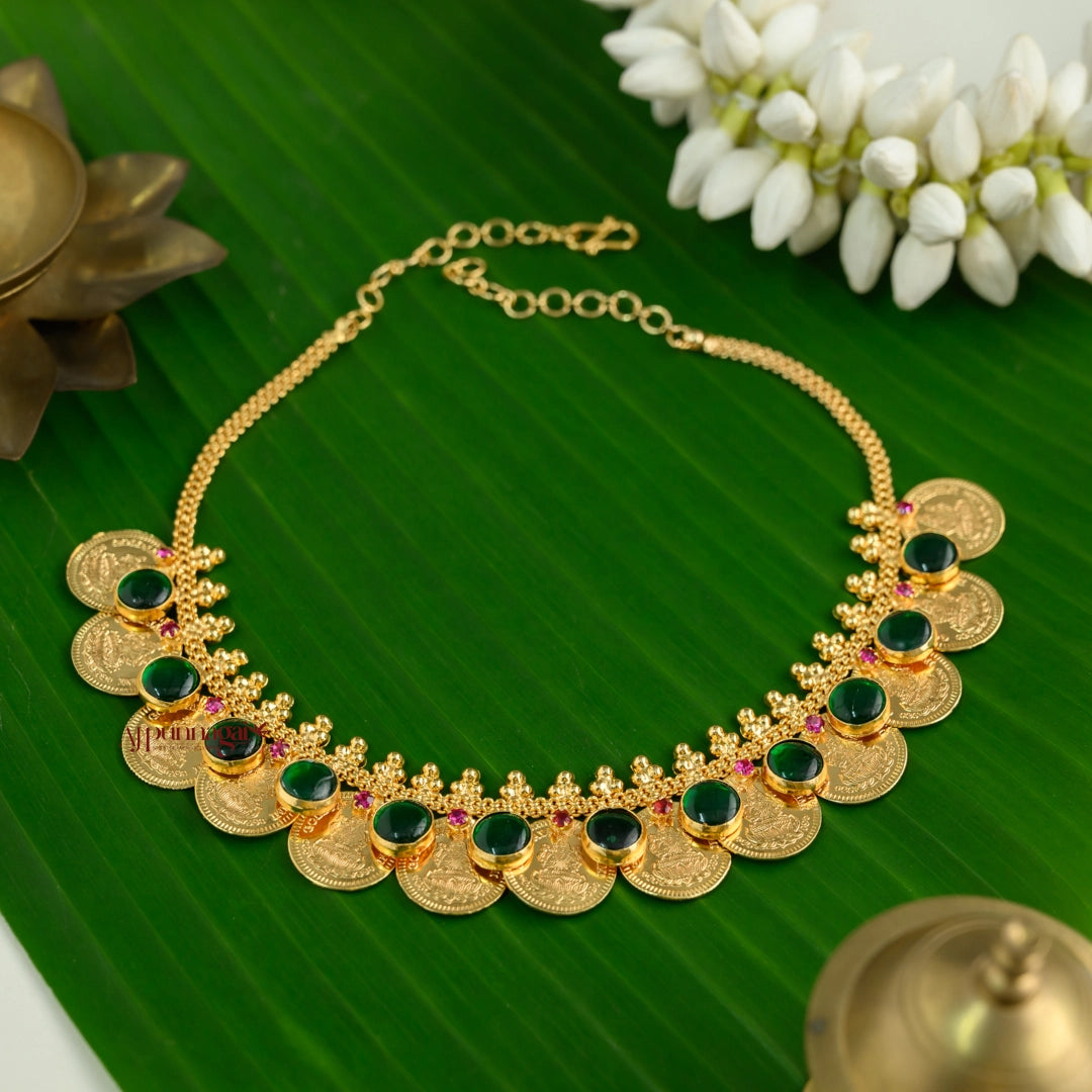 Lakshmi Coin With Round Palakka Necklace