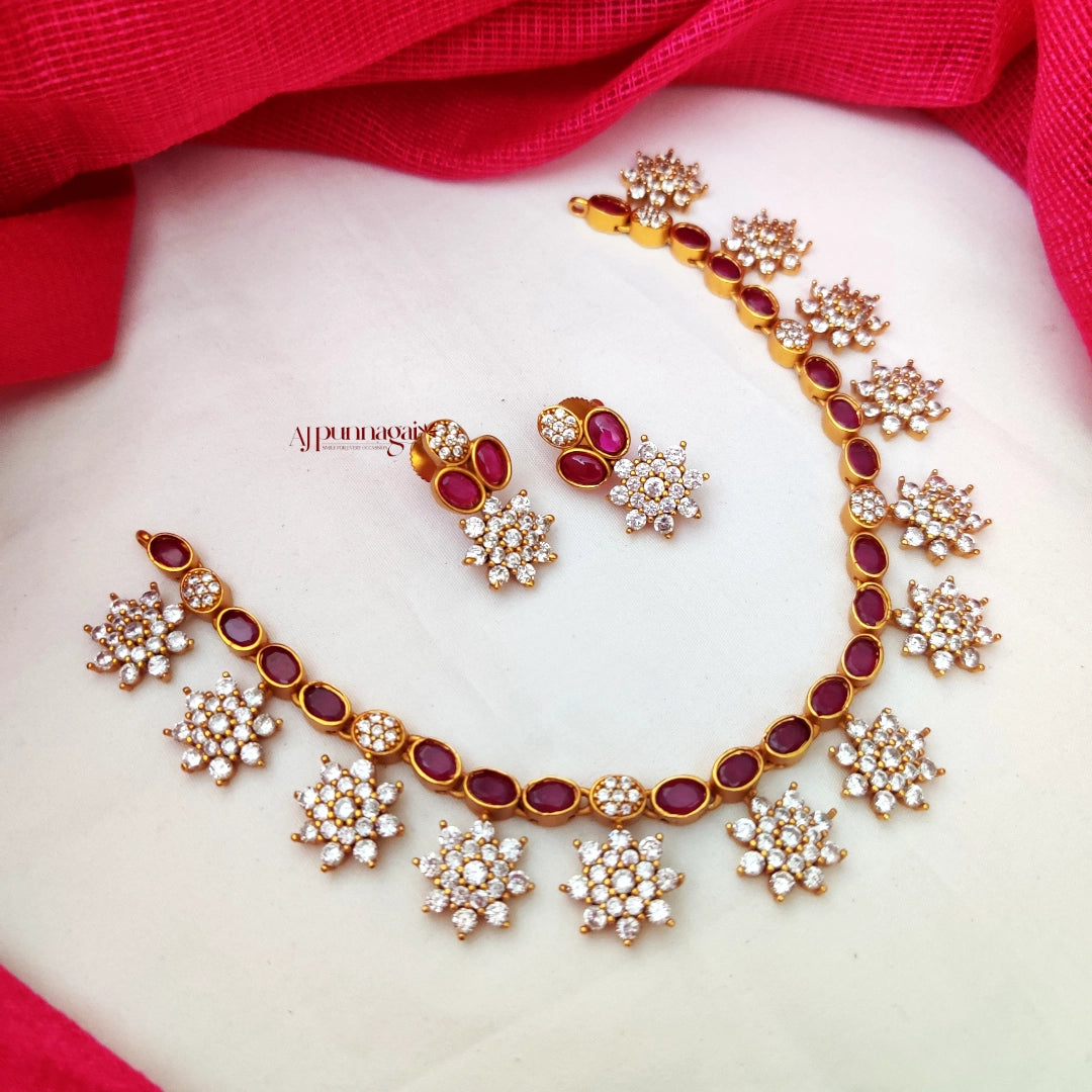 Floral Design Ruby AD Stone Necklace – AJ Punnagai