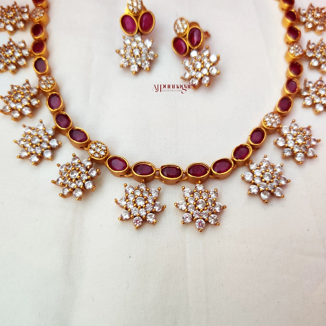 Floral Design Ruby & AD Stone Necklace