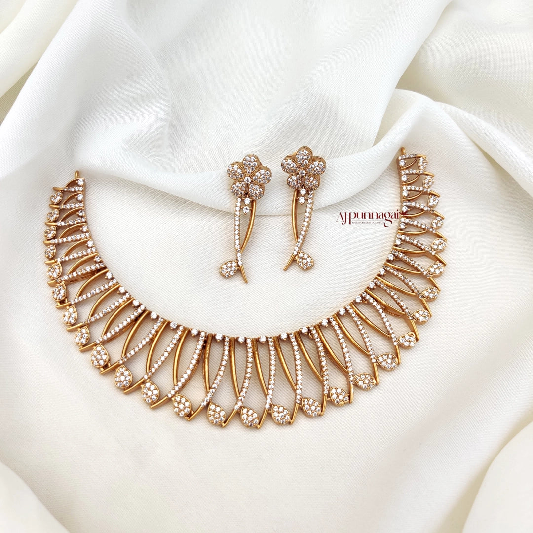 Floral Design White Stone Necklace