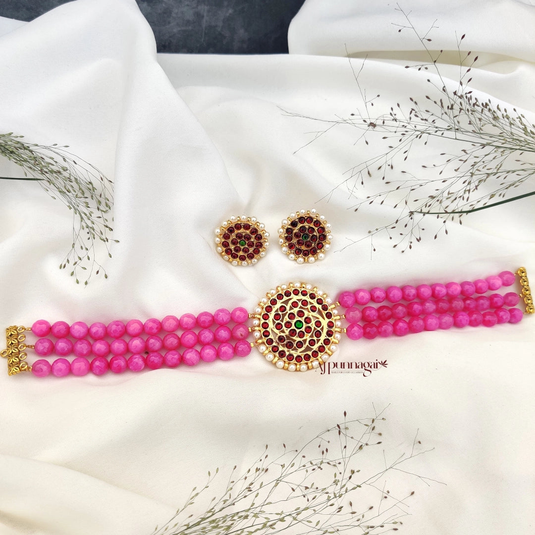 Real Kemp Pendant with Pink Beads Necklace