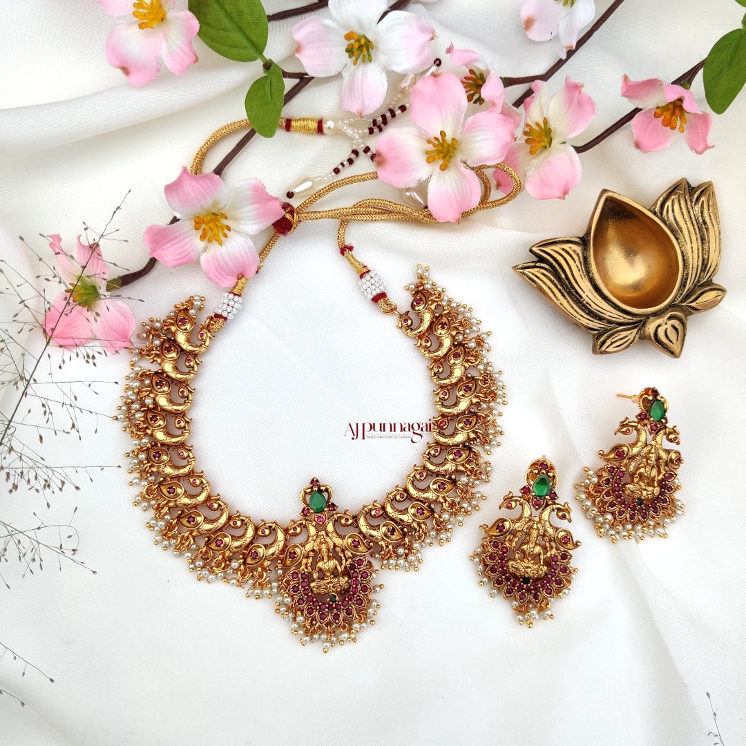 Classy Lakshmi and Peacock Guttapusalu Necklace