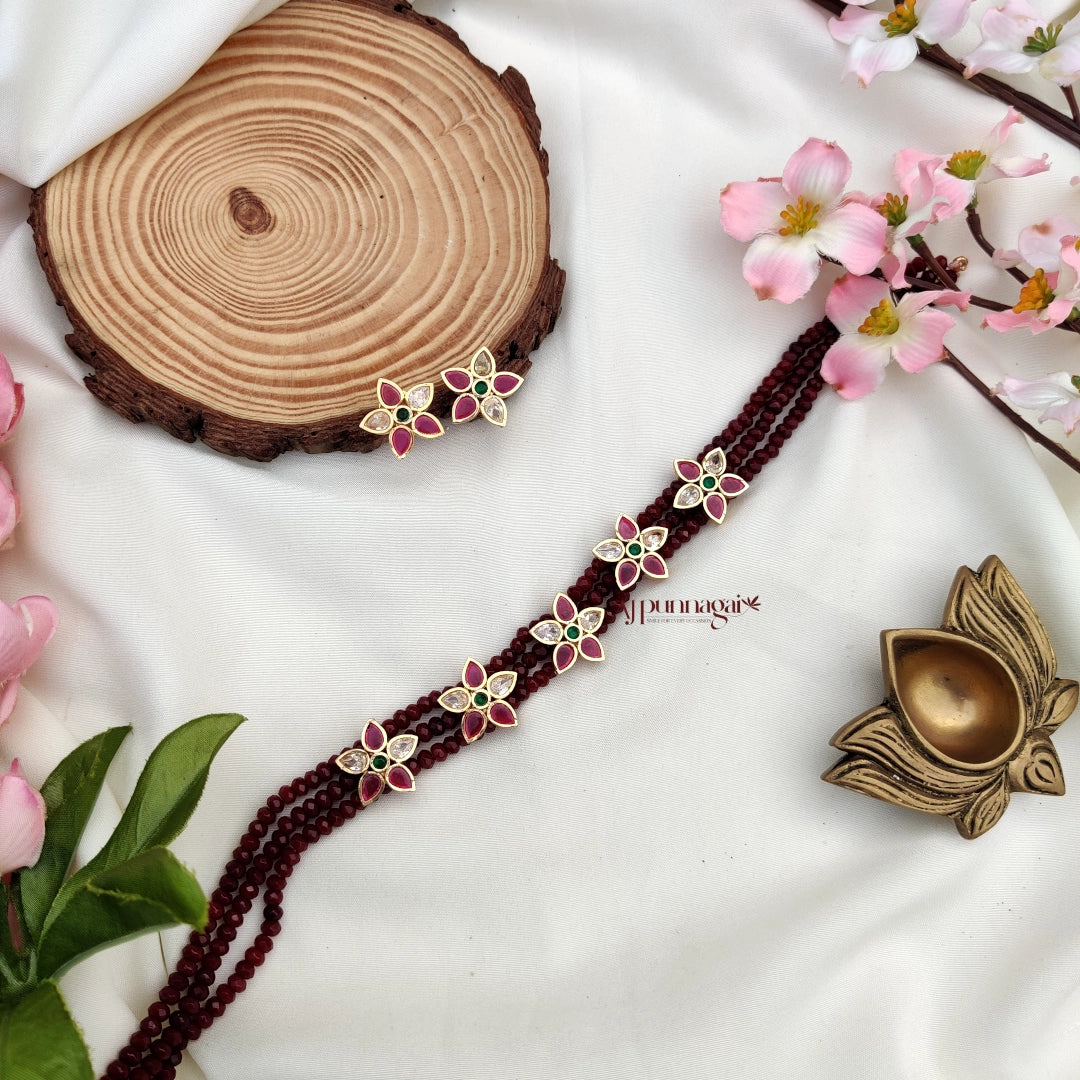 Graceful studded High Neck choker with Agate - Maroon