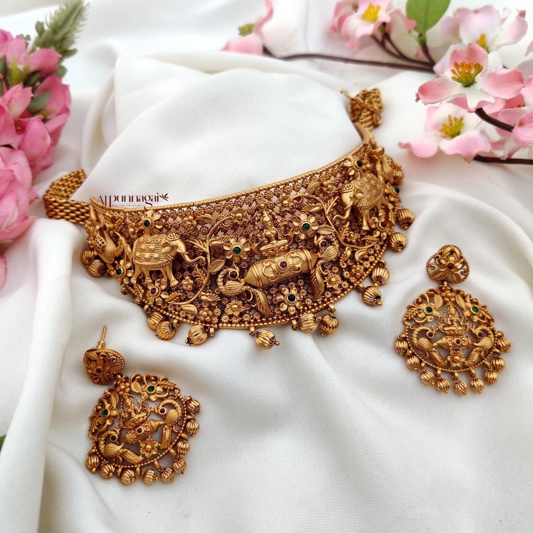 Heavily crafted High Neck Lakshmi Choker