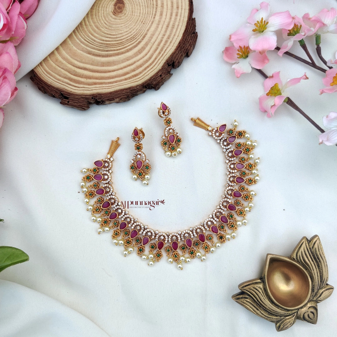 Dazzling Tiny flower AD stone Necklace