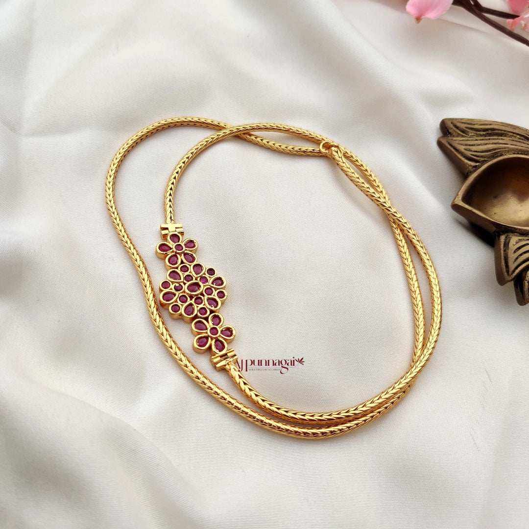 Cute Floral Design Mogappu chain - Ruby