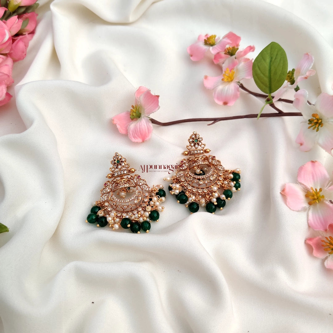 Intricate floral design AD stone Beaded haram with Green Beads