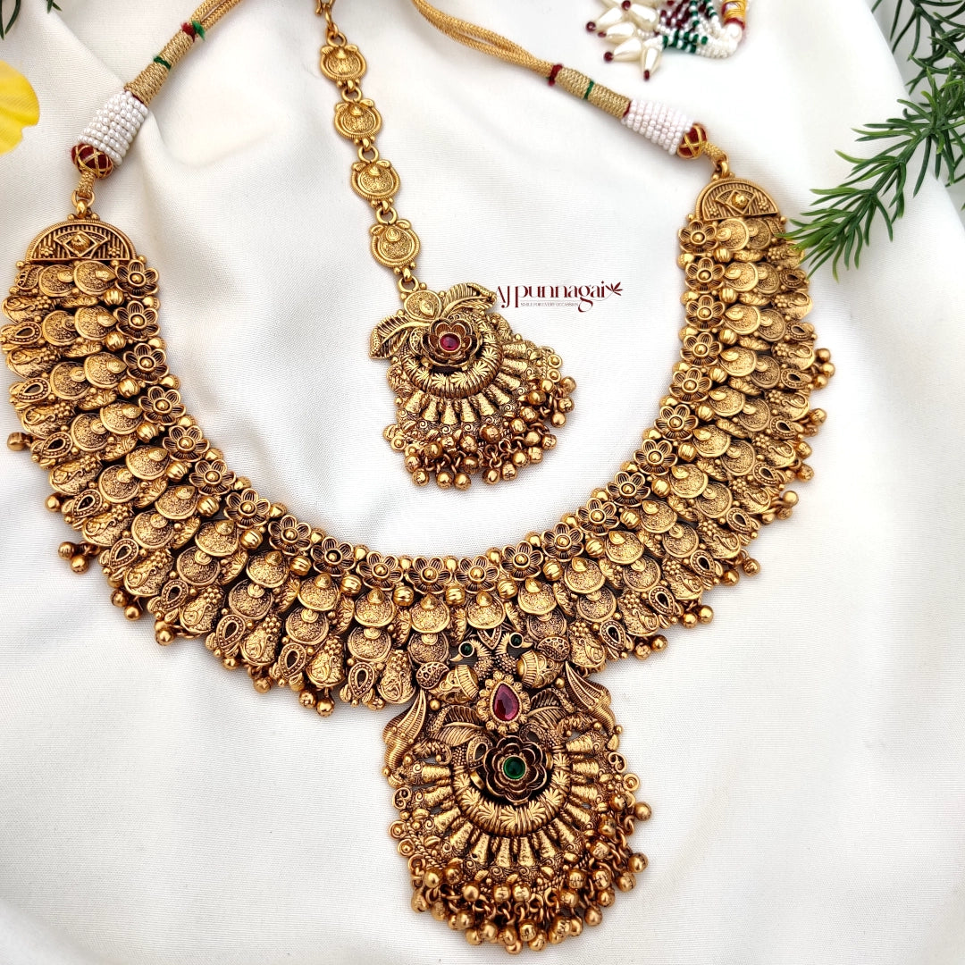 Minutely crafted Peacock and Floral Design Necklace Combo set