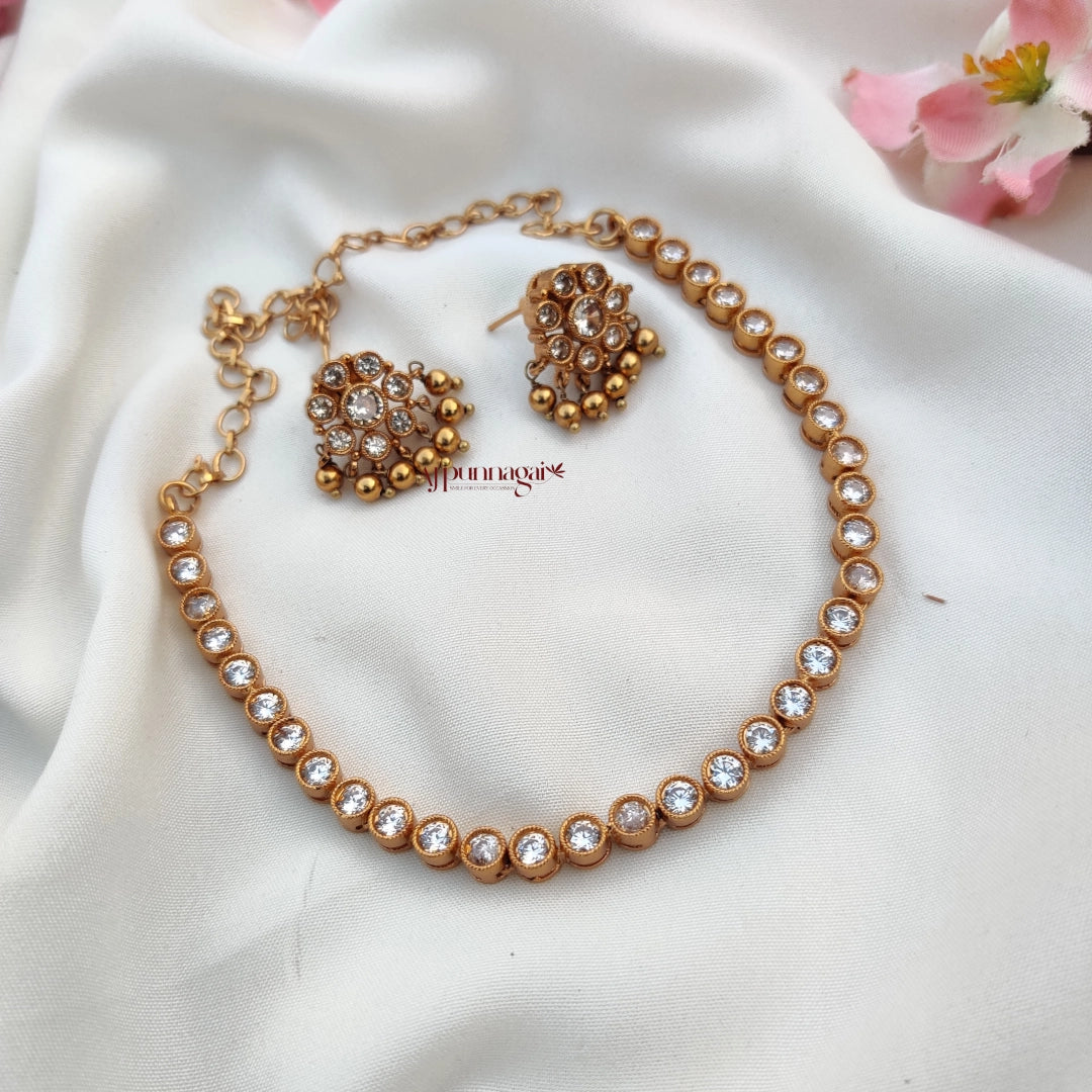 Dazzling AD stone Short Necklace - White
