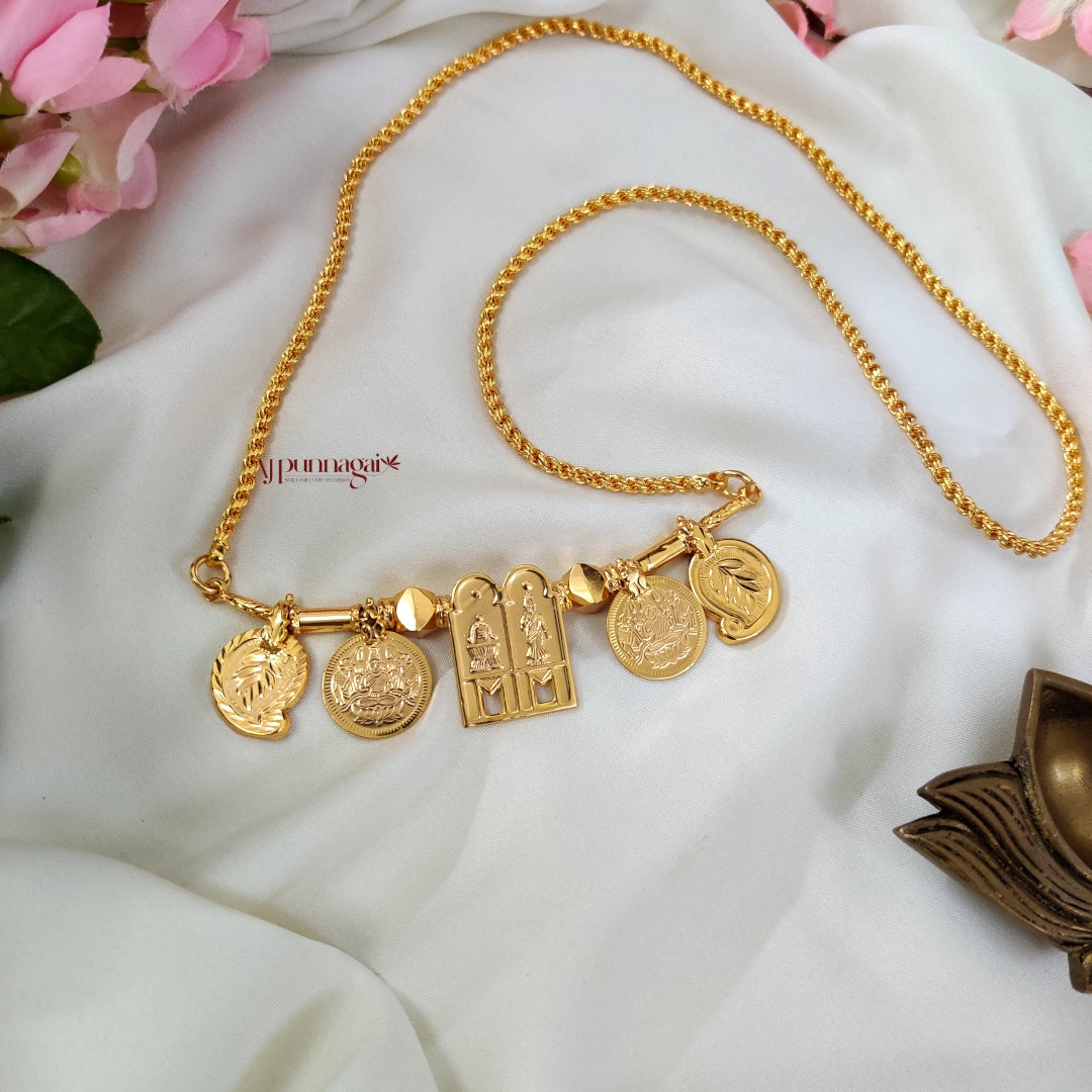 Traditional South Indian Meenakshi Sundereshwara Lakshmi coin Mango Leaf Thirumangalyam with Rope Chain