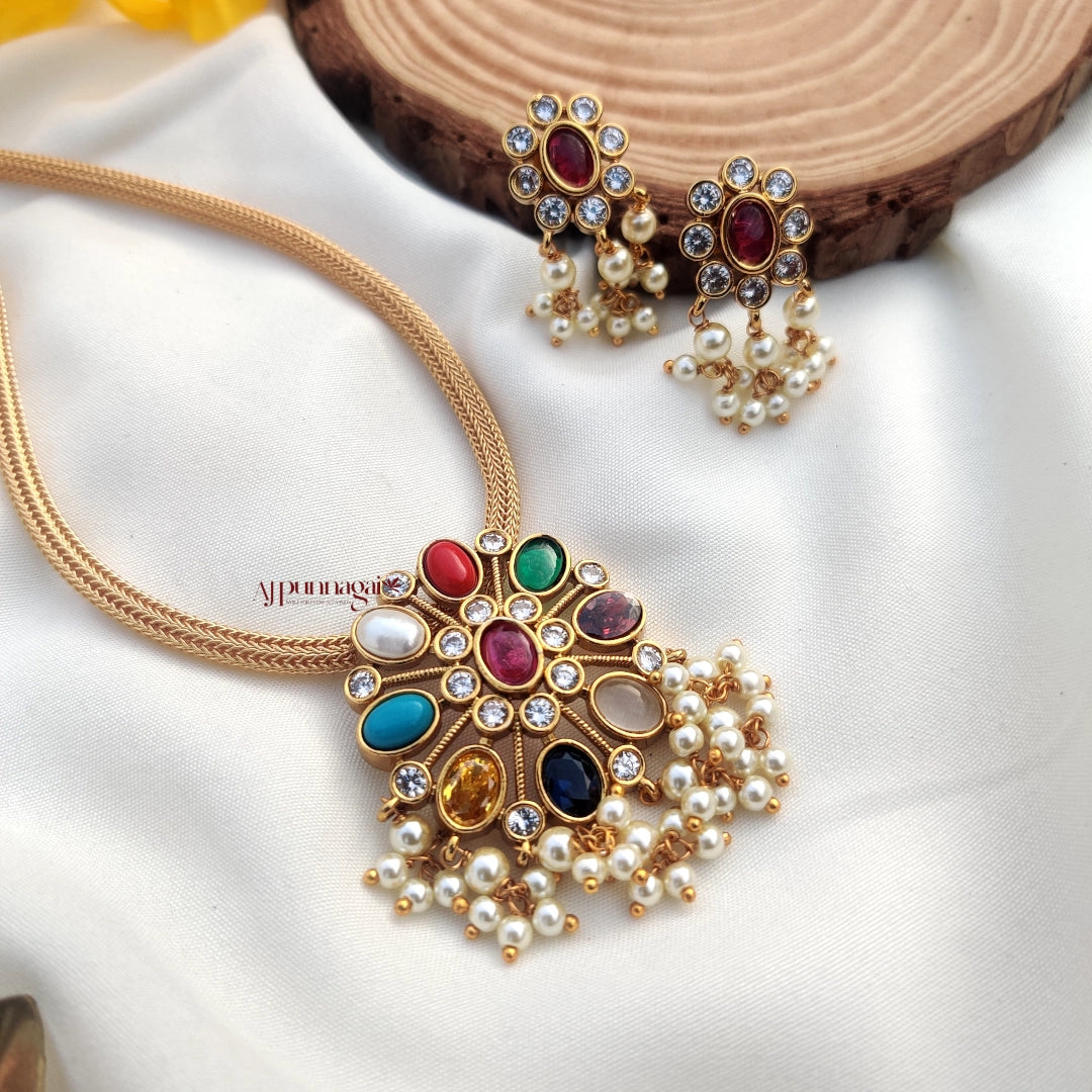 Breathtaking Navaratna Pendant Chain