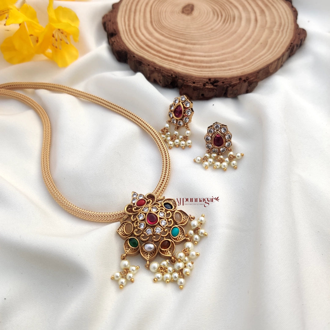 Trendy and Elegant Navaratna Pendant Chain