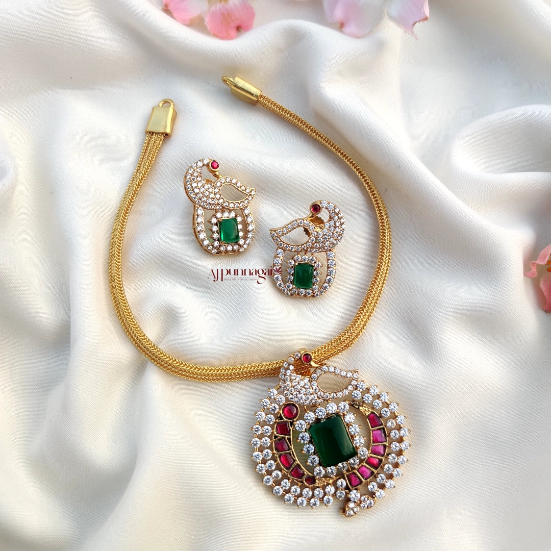 Dazzling Peacock Design AD stone Kundan Jadau Necklace