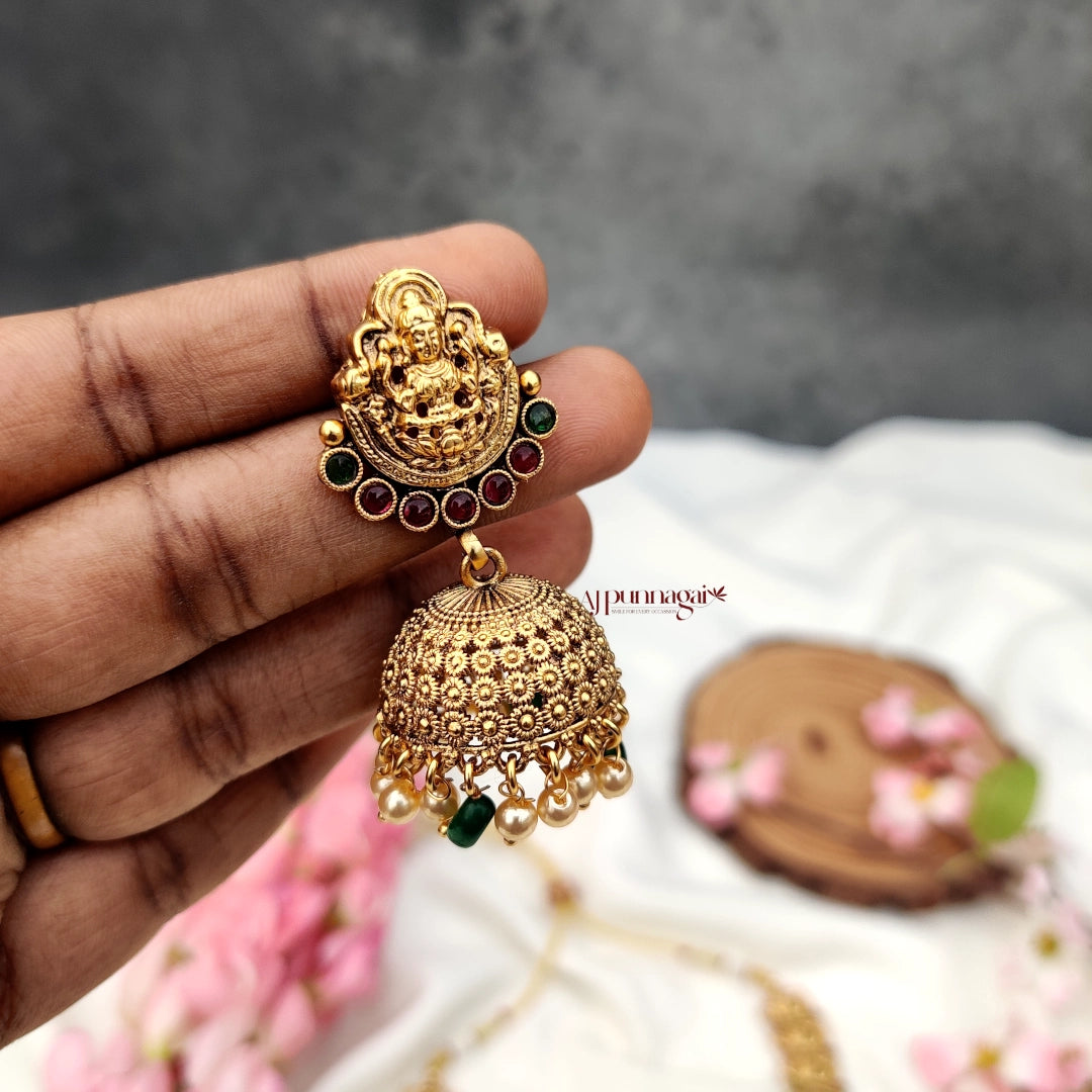 Stunning crafted Lakshmi Motifs Necklace with Green beads