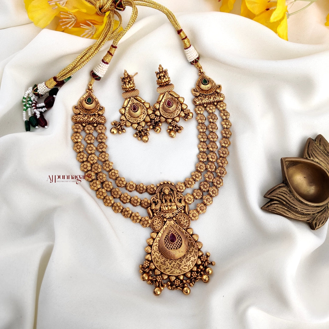 Elegant and traditional added Goddess Lakshmi Antique 3layer Necklace - Multi
