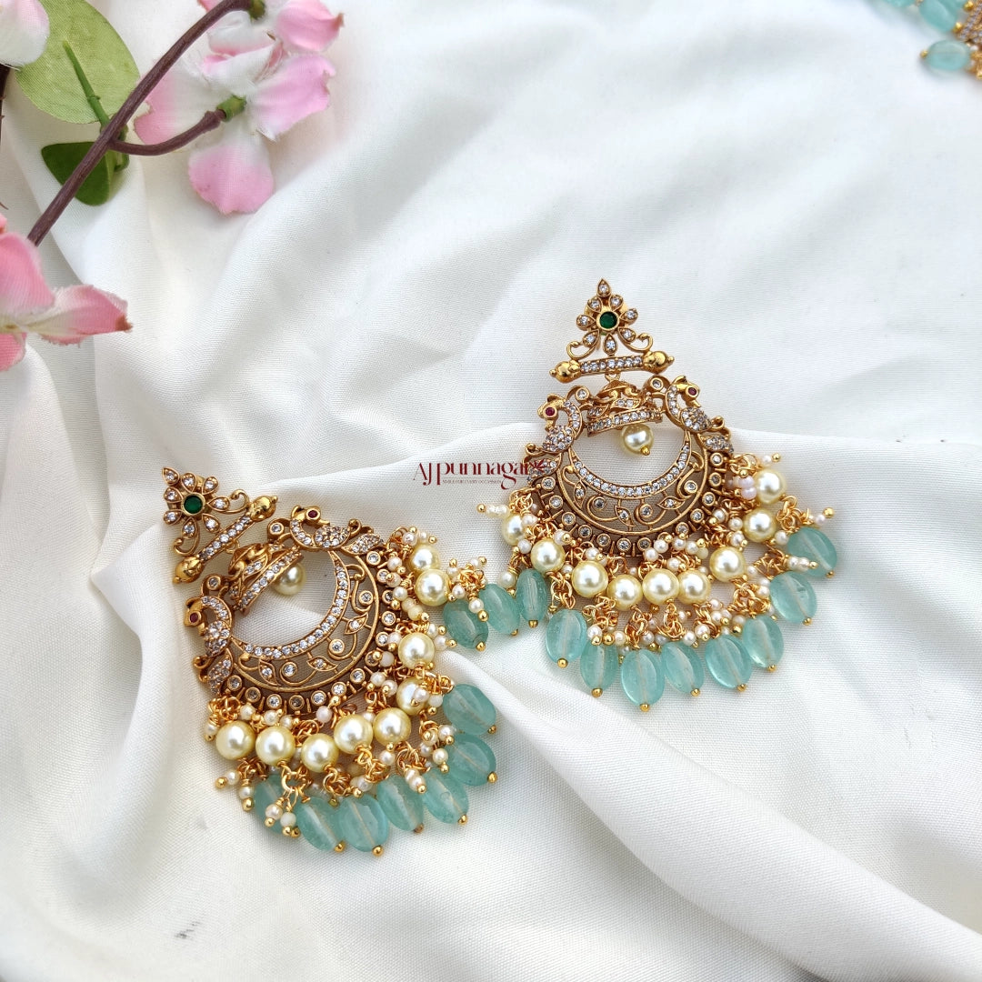 Elaborately crafted AD stone Beaded Haram - Light Blue