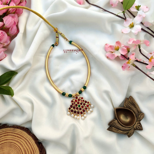 Traditional style kemp stone Handmade Attigai Necklace - Maroon