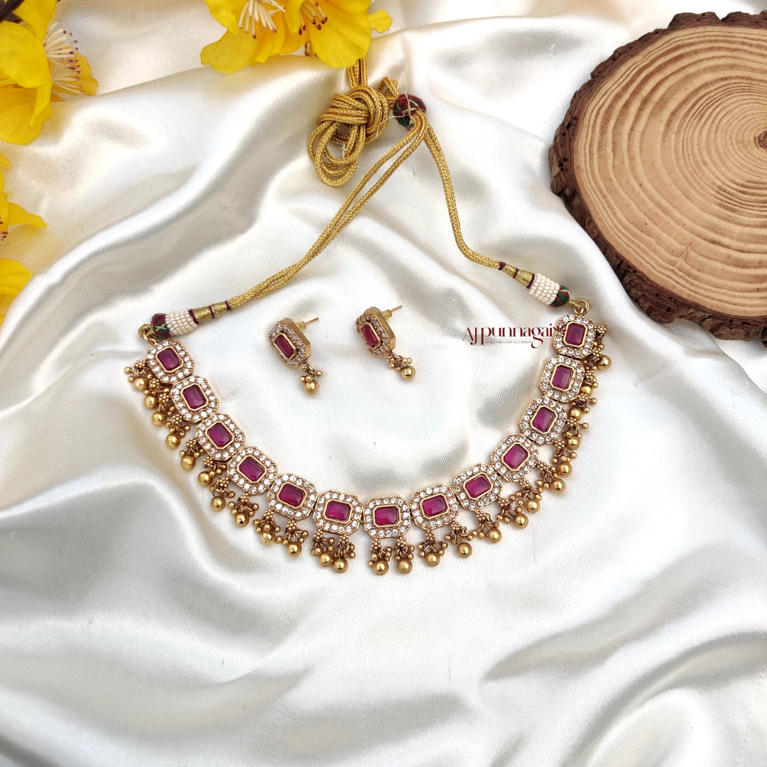 Royal look AD stone Necklace - Ruby