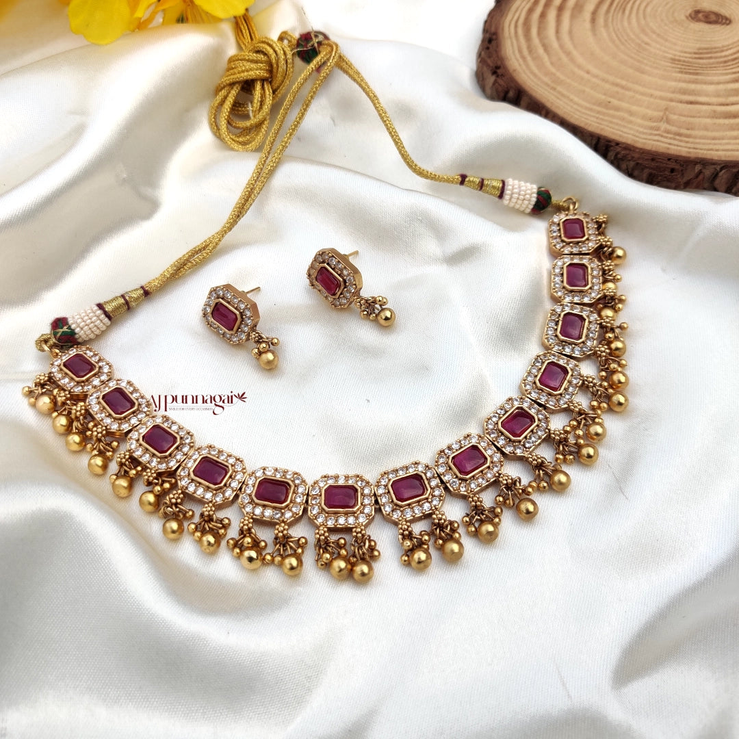 Royal look AD stone Necklace - Ruby