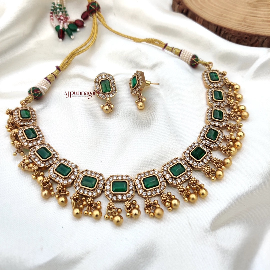 Royal look AD stone Necklace - Green