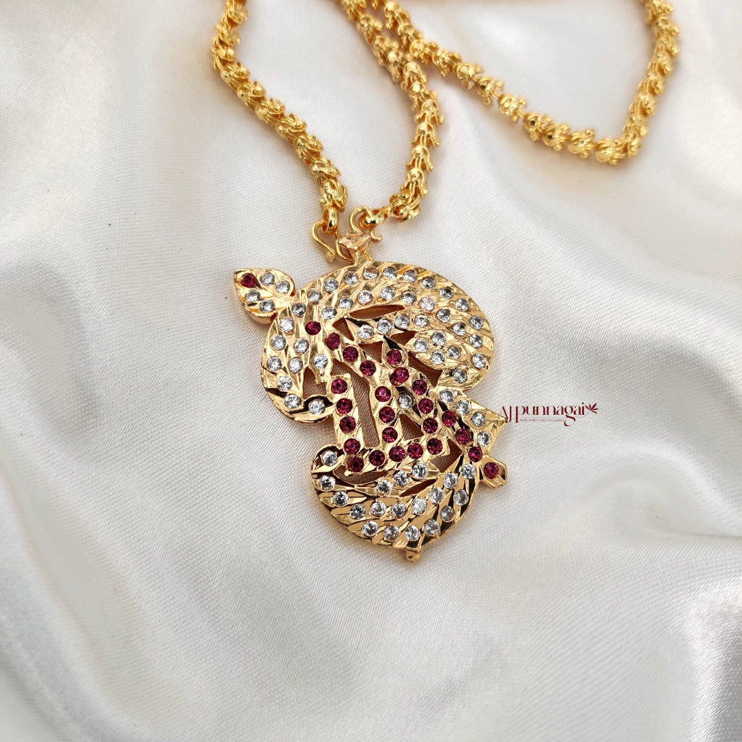 Traditional Om Design Pendant chain - Ruby