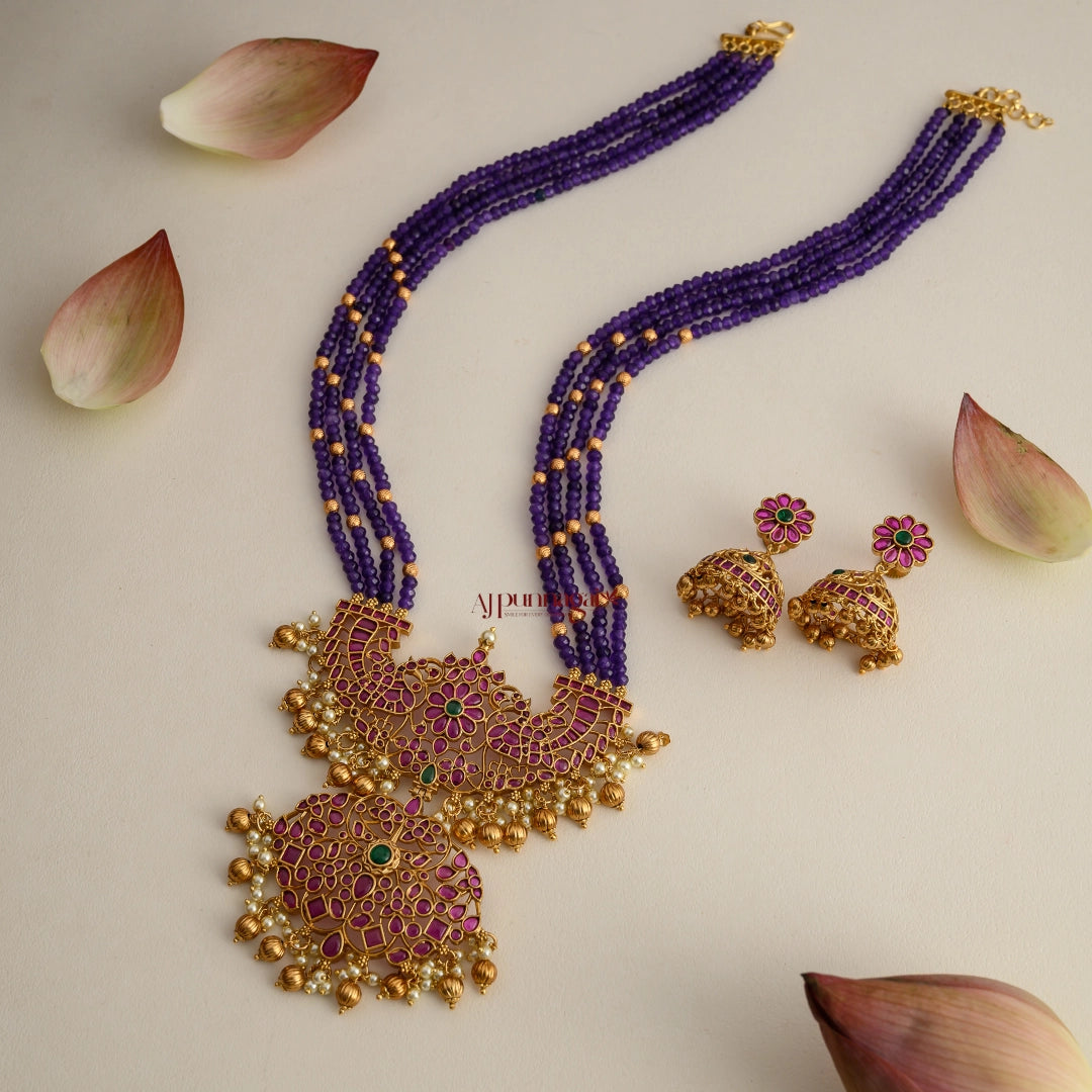 Dual Peacock Beaded Haram - Violet
