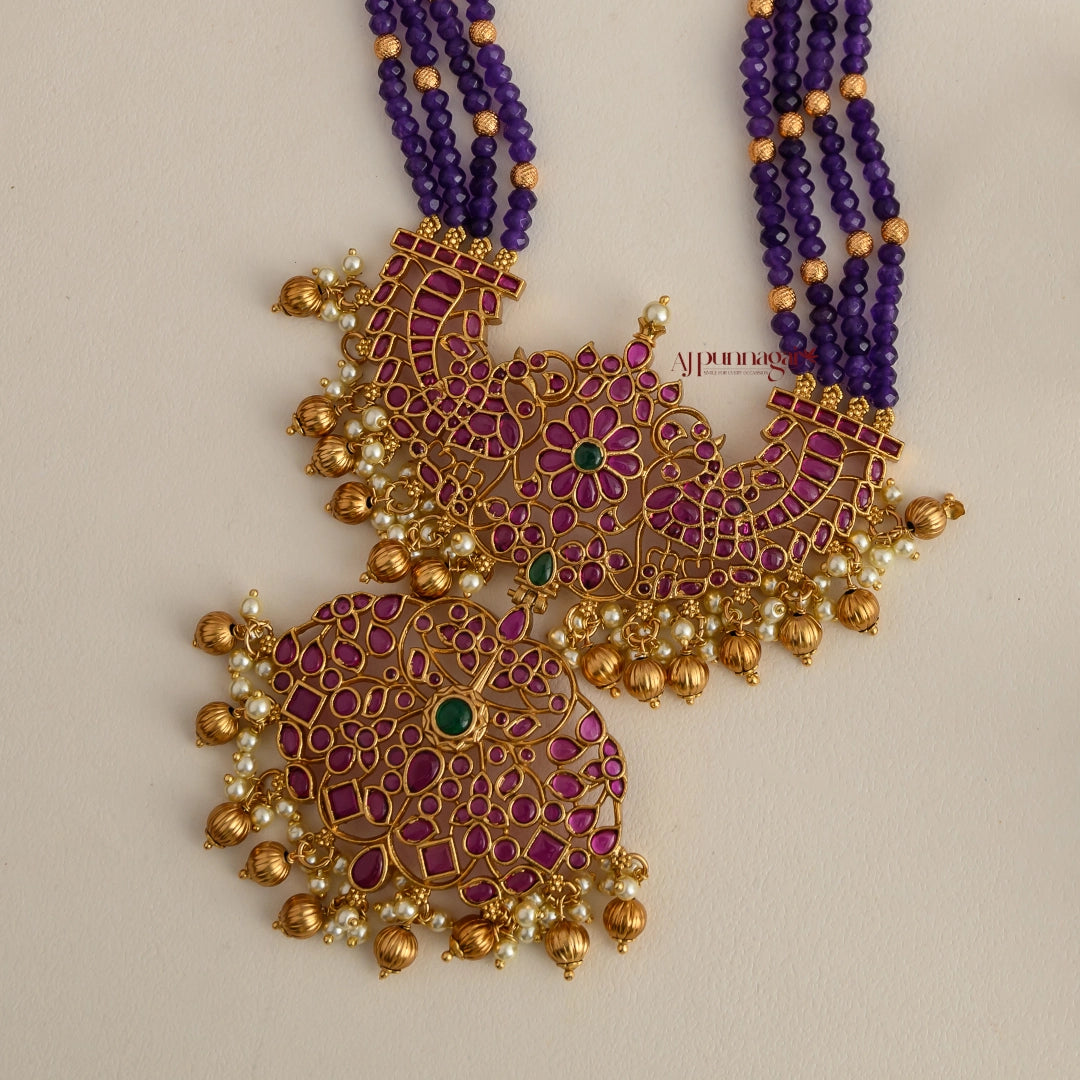 Dual Peacock Beaded Haram - Violet