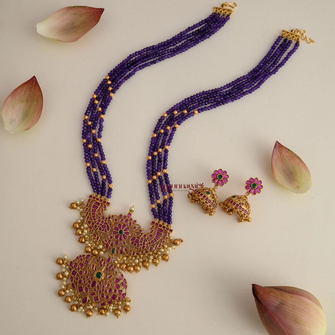 Dual Peacock Beaded Haram - Violet