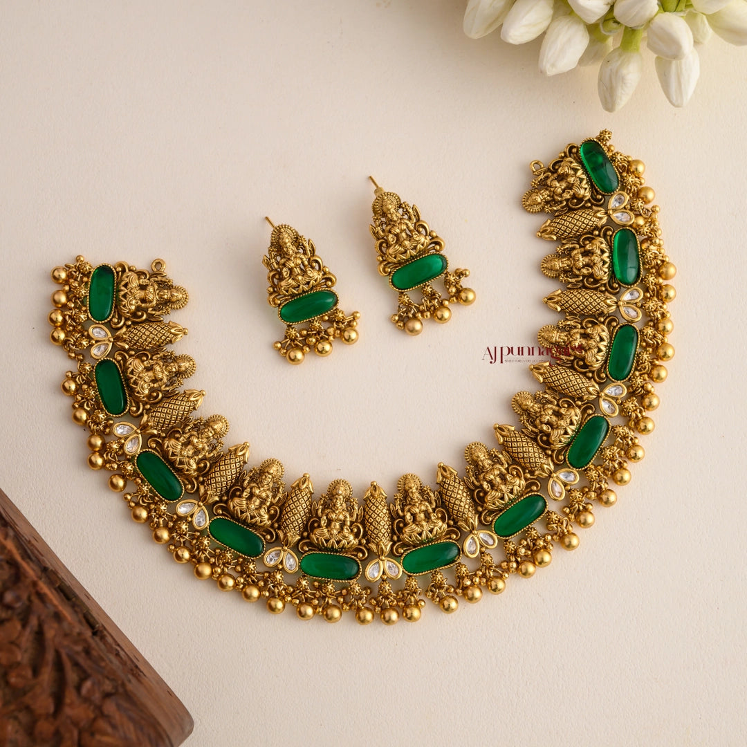 Lakshmi Motifs Bridal Necklace - Green